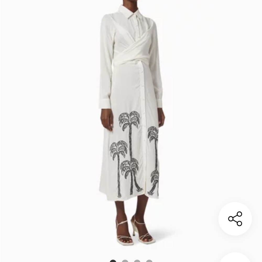 White Dress with Black Palm Tree Design